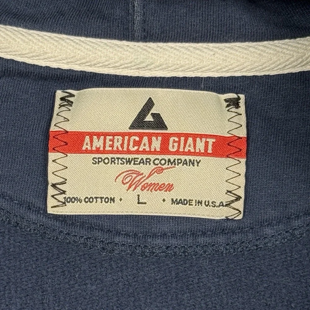 American‎ Giant Hoodie Womens L Blue Classic Full Zip Elbow Patches Heavyweight